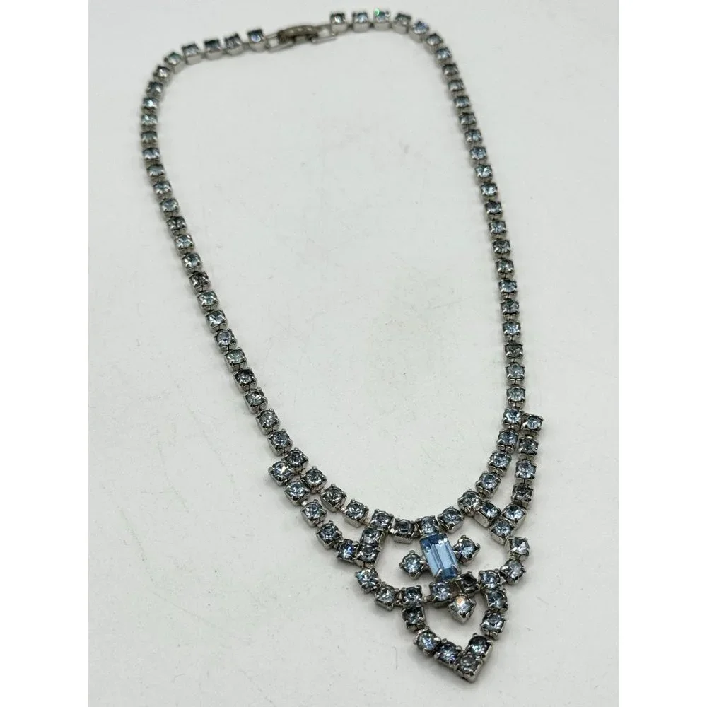 Vintage blue glass rhinestone collar necklace - Picture 5 of 6